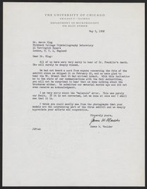Letter from James W. Moulder to Aaron Klug, May 9, 1958