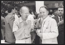 Max Perutz at a conference, 1986