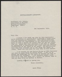 Letter from Aaron Klug to James Watson, September 9, 1959