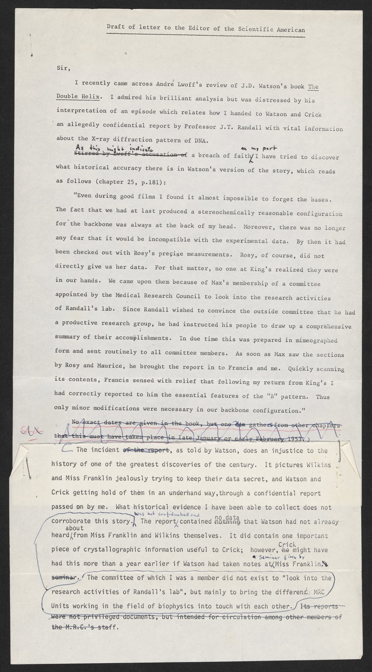 Draft of a letter to the editor of Scientific American, written by Max ...