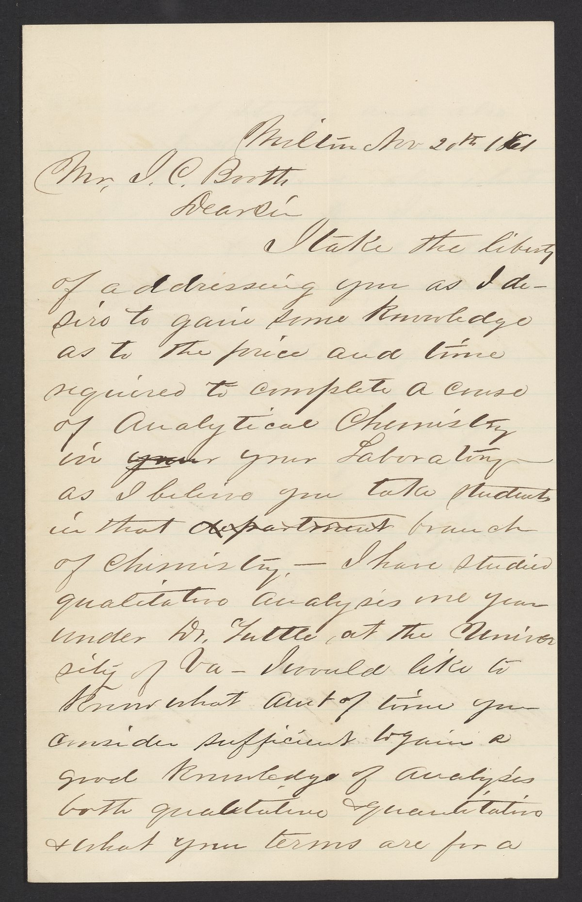 Letter from John J. Allen to James Curtis Booth - Science History ...
