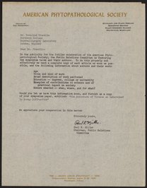 Letter from the American Phytopathological Society to Rosalind Franklin
