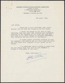 Letter to Aaron Klug, April 8, 1963