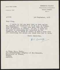Letter from A. J. Caraffi to Aaron Klug, September 3, 1958