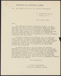 Letter from the Association of Scientific Works to the Academic Staff of the Science Departments at Birkbeck College