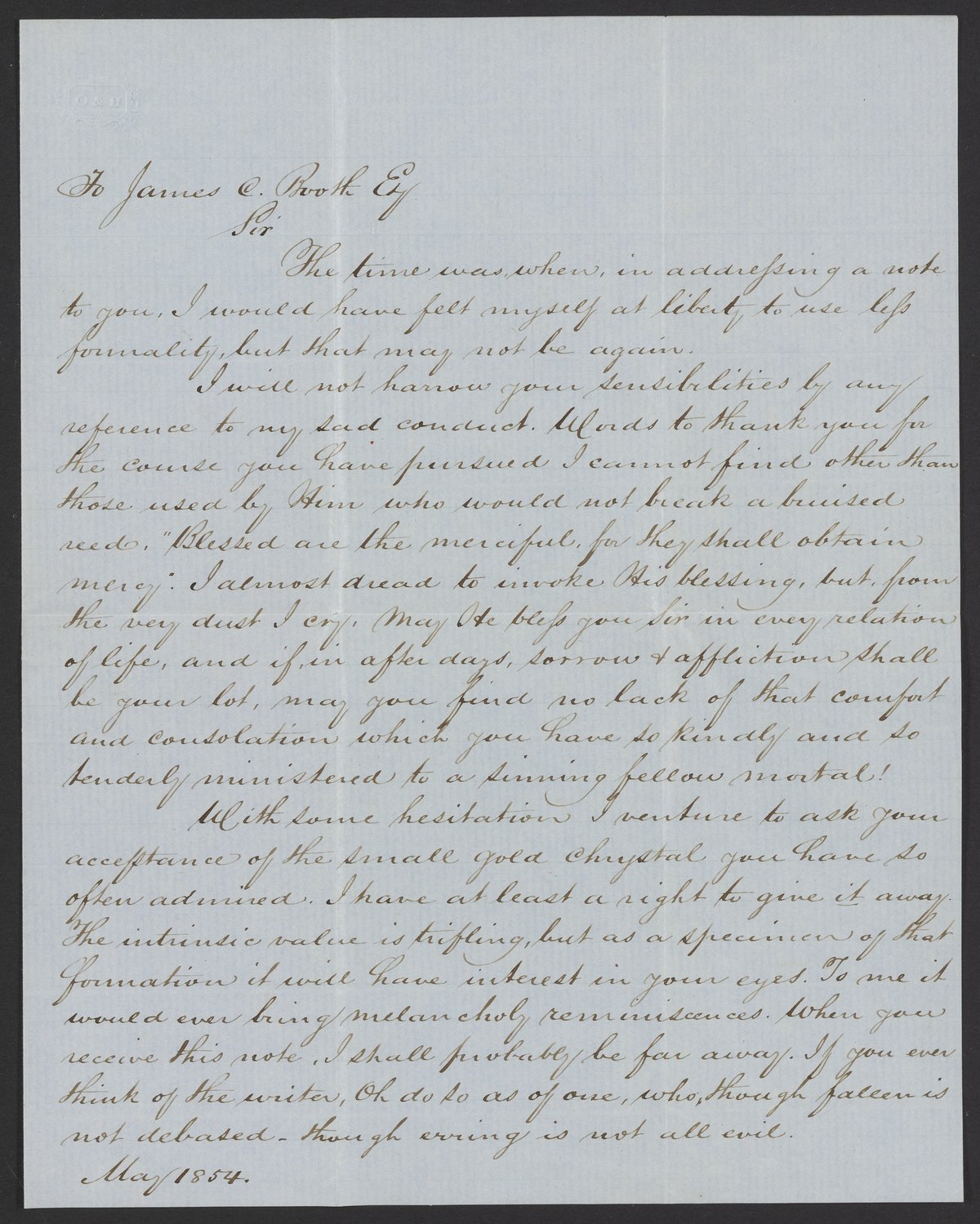 Letter from an unnamed correspondent to James Curtis Booth, May 1854 ...