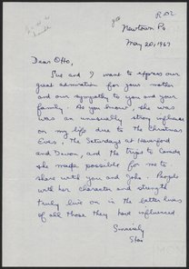 Letter of condolence to F. Otto Haas, May 20, 1967