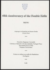 40th Anniversary of the Double Helix, invitation and menu