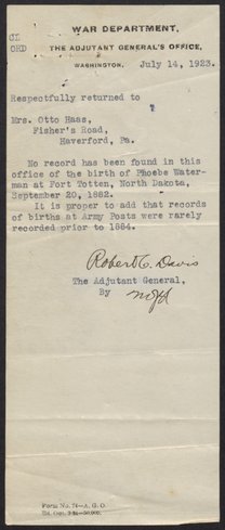 Letter from Robert Davis to Phoebe Waterman Haas, July 14, 1923