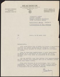 Letter from P. Beaudouin to Rosalind Franklin, April 29, 1955