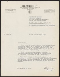 Letter from P. Beaudouin to Rosalind Franklin, April 16, 1954