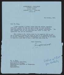 Letter to Aaron Klug, October 9, 1959