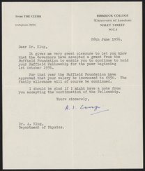 Letter from A. J. Caraffi to Aaron Klug, June 26, 1956