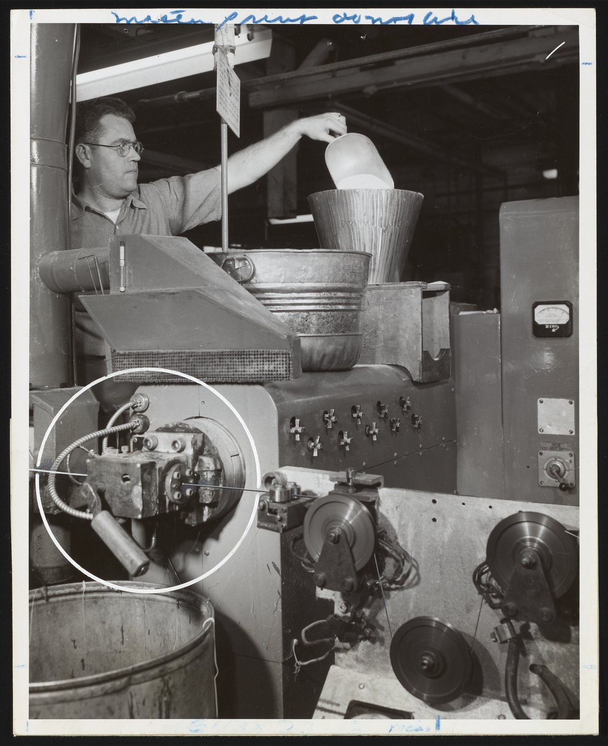 Plastic extrusion machine at Hercules Port Ewen plant Science History
