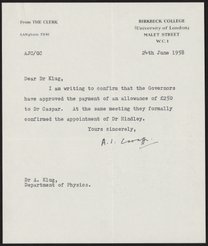 Letter from A. J. Caraffi to Aaron Klug, June 24, 1958