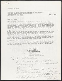 Letter and notes from Thomas R. Williams to John C. Haas, November 12, 1990