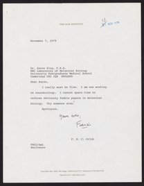 Letter from Francis Crick to Aaron Klug, November 13, 1979