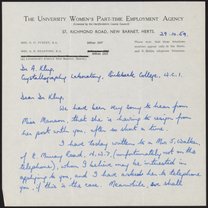 Letter from Anne R. Bradford to Aaron Klug, October 29, 1959