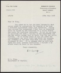 Letter from A. J. Caraffi to Aaron Klug, July 25, 1958