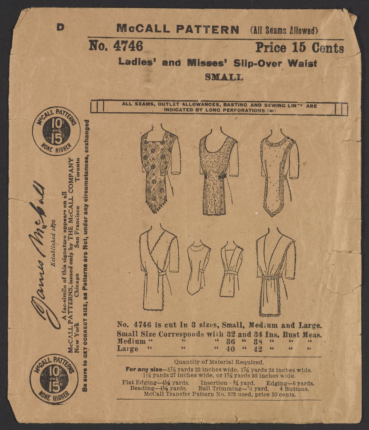 Ladies’ and Misses’ Slip-Over Waist sewing pattern - Science History ...