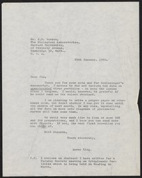 Letter from Aaron Klug to James Watson, January 25, 1960