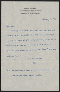 Letter from James Watson to Aaron Klug, January 12, 1960