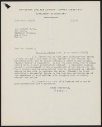 Letter of recommendation for M. E. Peover