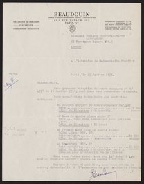 Letter from P. Beaudouin to Rosalind Franklin, January 27, 1956