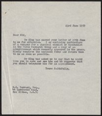 Malcom E. Tarrant's application and letters to Birkbeck College