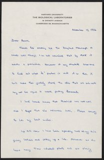 Letter from James Watson to Aaron Klug, November 13, 1956