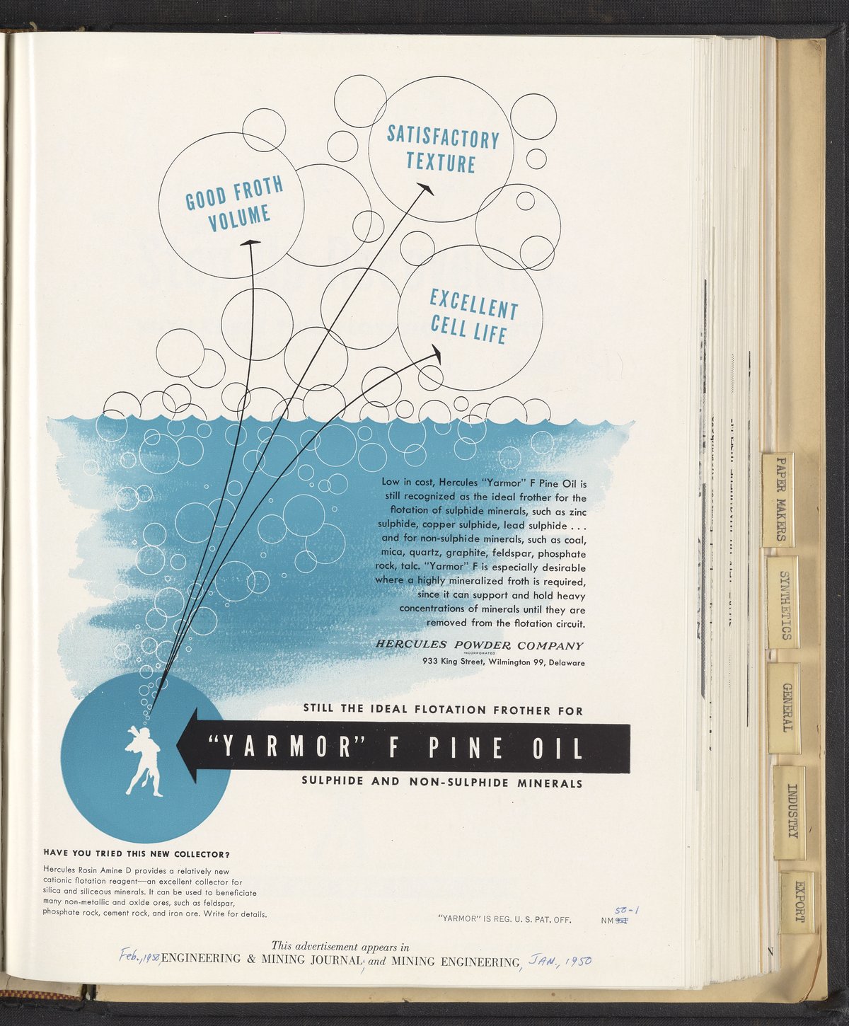 "Yarmor" F Pine Oil, Still the Ideal Flotation Frother for Sulphide and