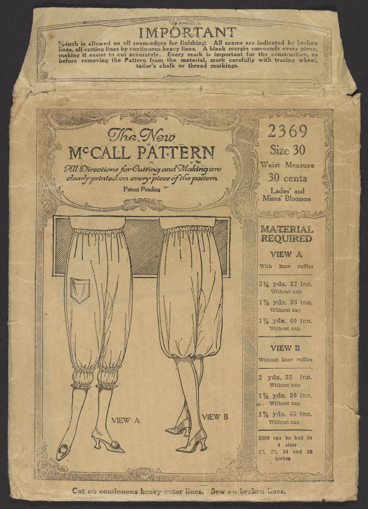 His Pattern Ladies’ and Misses’ Bloomers sewing pattern - Science History Institute ...