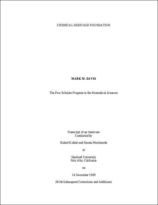Oral history interview with Mark M. Davis - Science History Institute ...